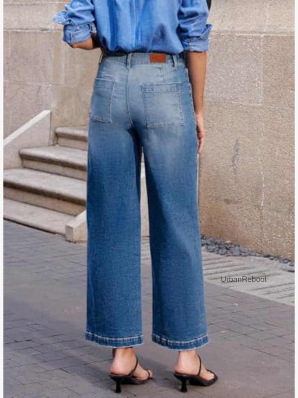 High Waisted Wide Leg Stretchy Jeans Straight Leg Ankle Denim Pants - Picture 2 of 7